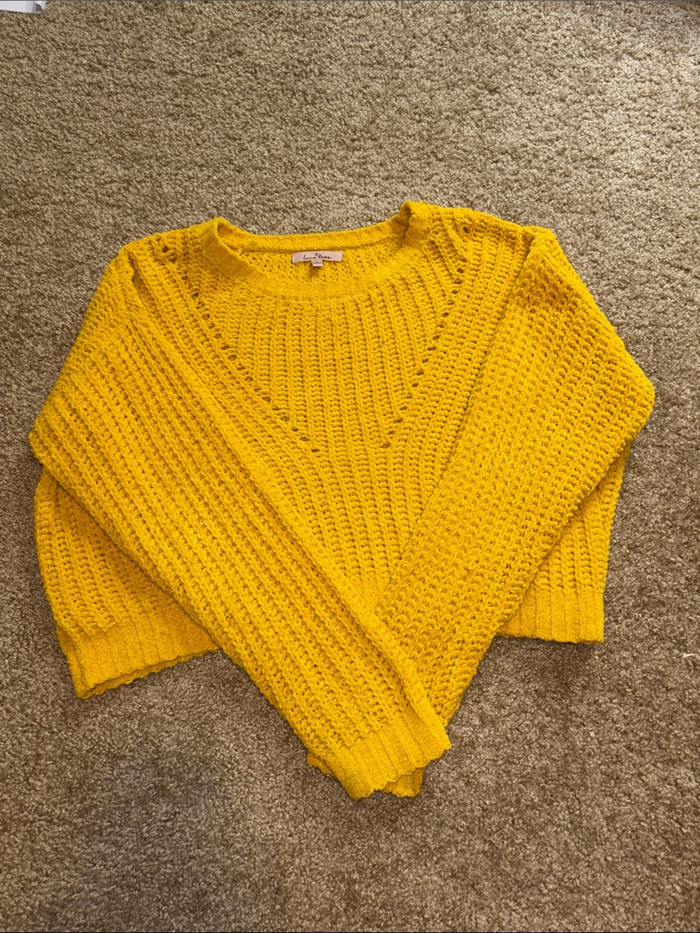 Love Tree Bright Yellow Cropped Crewneck Sweater